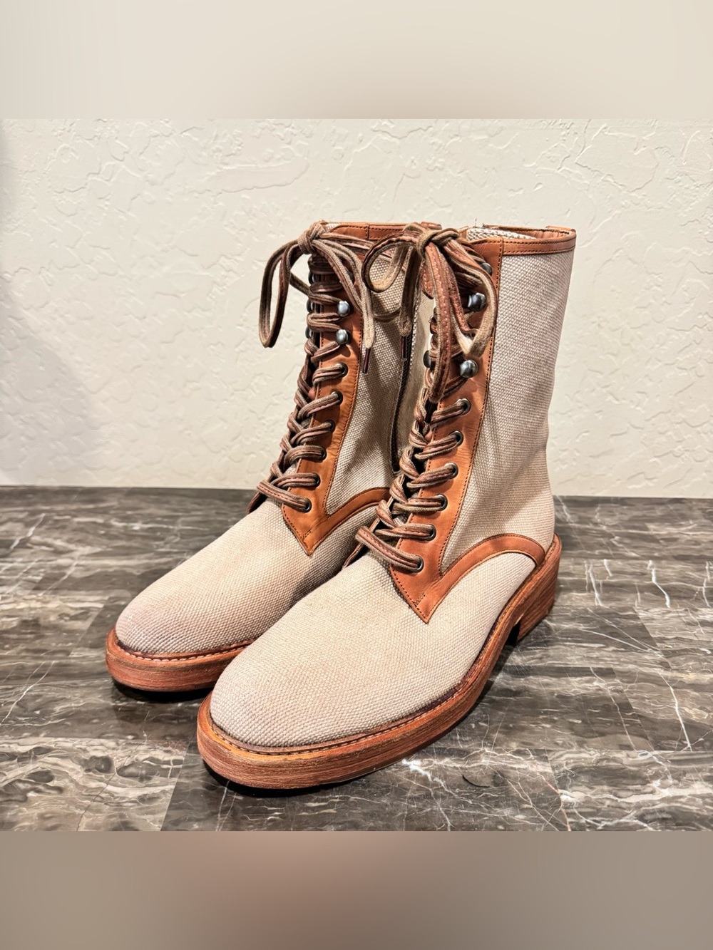 NEW Vintage Foundry Co. Delia Leather and Canvas Combat Boots